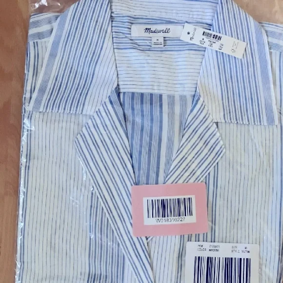 Madewell Blue and White Striped Collared Top- Size - Medium - Picture 6 of 6